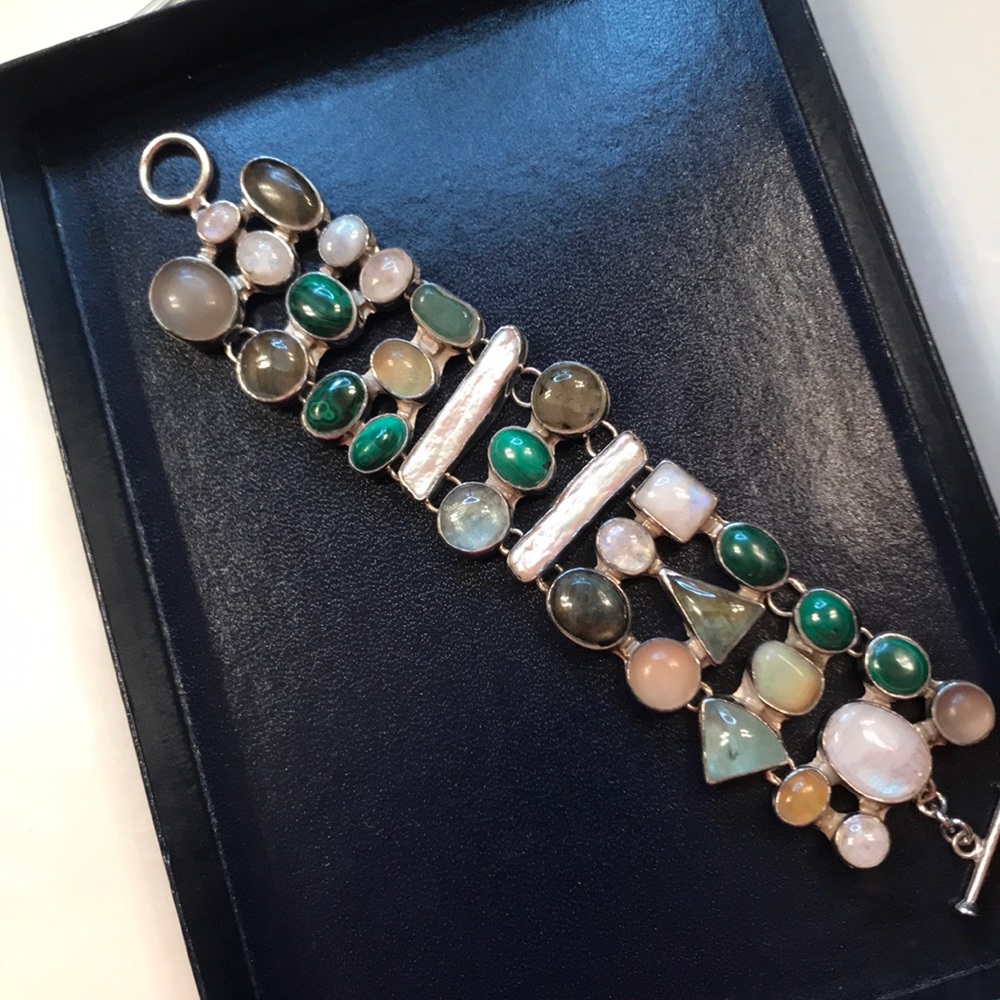 Jasper, Malachite, Pearl & Stones 925 Bracelet